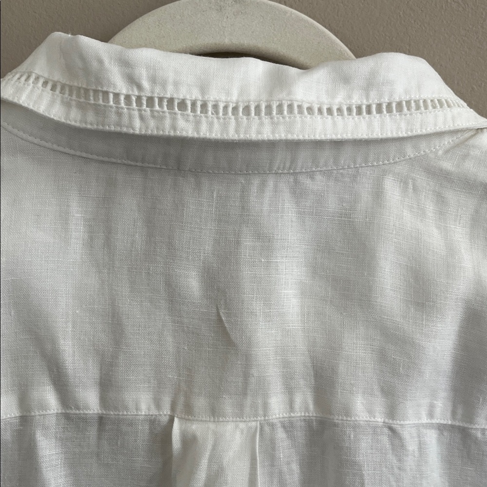 Elie Tahari white linen embroidered button down shirt size medium - Picture 12 of 15